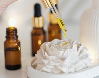 White Gypsum Peony Blossom with scented oil bottle 10ml, Home Decor Element Fragrance