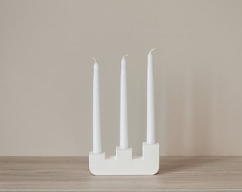 Handmade White Gypsum Candlestick Holder for Three Long Candles for parties birthdays gifts 17.5cm x 7.5cm x 3.5cm