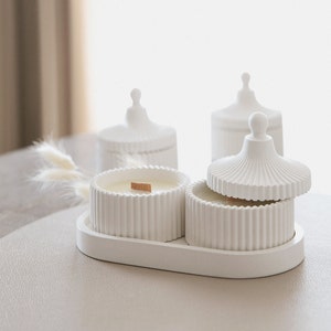 Luxury 2 Scented Candle & Tray Set in Handmade Gypsum Jar, Coconut Wax