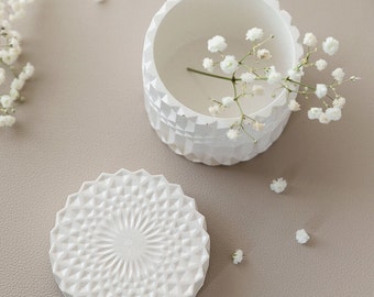 White Gypsum Jar, Bathroom Organizer, Jewelry Storage