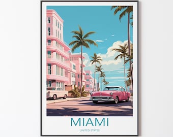 Miami Poster Wall Art | Miami Travel Poster Print Illustration Wall Art | America Poster Print | Florida Gift for Friends