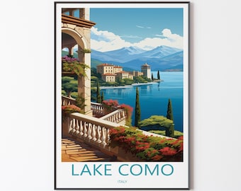 Póster del lago de Como | Ilustración artística de póster de viaje del lago de Como | Impresión de póster de Italia | Regalo para amigos