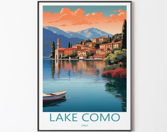 Póster del lago de Como | Ilustración artística de póster de viaje del lago de Como | Impresión de póster de Italia | Regalo para amigos