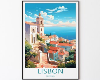 Lisbon Poster Wall Art | Lisbon Travel Poster Illustration Print Wall Art | Portugal Poster Decor | Gift for Friends