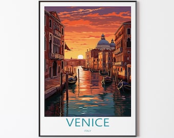 Venice Poster Wall Art | Venice Travel Poster Illustration Wall Art | Italy Vintage Poster Print | Gift for Friends