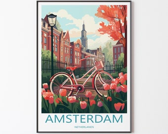 Amsterdam Poster Muurschildering Wanddecoratie | Amsterdam reizen poster illustratie print kunst aan de muur | Nederland Poster | Cadeau voor vrienden