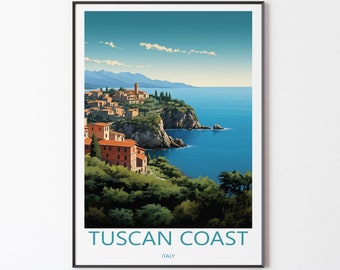 Póster de la Toscana | Ilustración de viaje por la costa de la Toscana | Póster vintage de Italia | Regalo para amigos