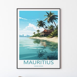 Póster de Mauricio para decoración de pared | Póster de viaje de Mauricio, ilustración, arte de pared | Póster del Océano Índico | Regalo para amigos