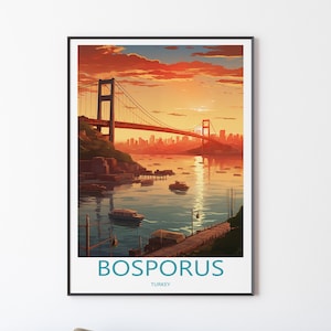 Póster del Bósforo para decoración de pared | Impresión de carteles de Estambul Ilustración de viaje Arte de pared Viaje a Türkiye | Regalo para amigos arte Türkiye