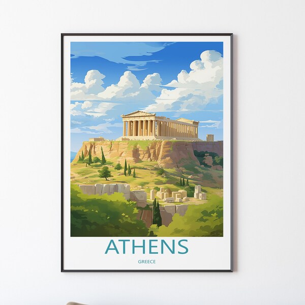 Athen Stadt Poster Wandbild Wanddekoration | Athen Reiseposter Print Illustration Wandkunst Griechenland Reise Poster | Geschenk für Freunde