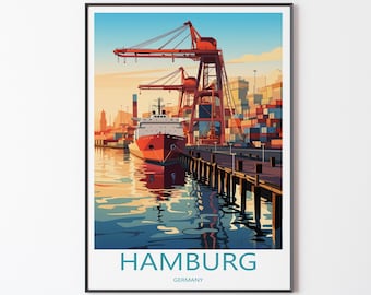 Hamburg Poster Travel Hamburg Print Wall Art Wall Hanging Home Gift Art Lover Hamburg Wall Art Art Hamburg Harbor Wall Picture Wedding