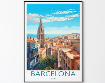 Decorazione murale poster Barcellona | Poster di viaggio a Barcellona, illustrazione, stampa, arte da parete | Viaggio in Spagna | Regalo per gli amici