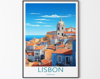 Lisbon Poster Wall Art | Lisbon Travel Poster Illustration Print Wall Art | Portugal Poster Decor | Gift for Friends