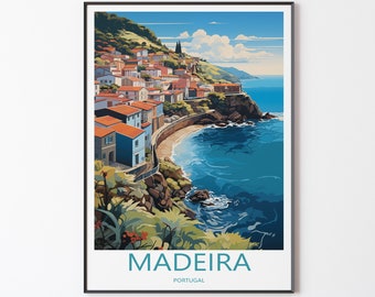 Madeira Poster Wall Art | Madeira Travel Poster Print Illustration Wall Art | Portugal Travel Poster | Gift for Friends