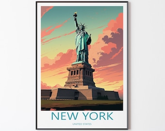 New York Poster Mural Wall Decoration | New York Travel Poster Print Illustration Wall Art | America Poster Print | Gift for Friends