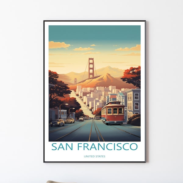 San Francisco Poster Wandbild Wanddekoration | San Francisco Reiseposter Illustration Print Wandkunst | Amerika Poster |Geschenk für Freunde