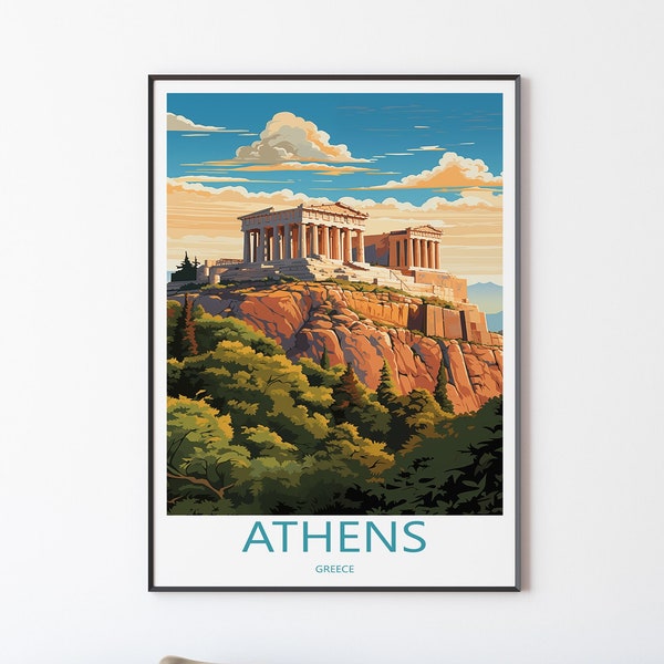 Athen Stadt Poster Wandbild Wanddekoration | Athen Reise Illustration Poster Print Wandkunst Griechenland Trip |Fernweh Geschenk für Freunde