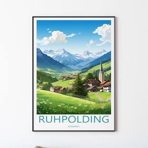 Póster de viaje de Ruhpolding, arte de pared | Baviera pared colgante casa Ruhpolding amante del arte Alemania pared arte arte regalo boda