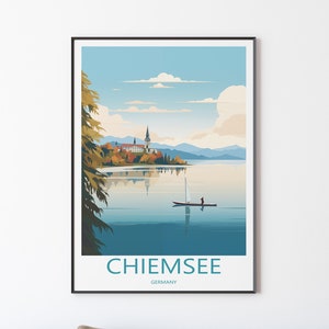 Chiemsee Poster Wandbild Wanddekoration | Chiemsee Reiseposter Print Illustration Wandkunst Deutschland Reise Poster | Geschenk für Freunde