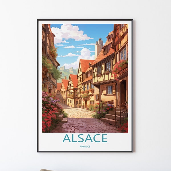 Elsass Poster Wandbild Wanddekoration | Elsass Reise Poster Illustration Wandkunst Frankreich Poster | Fernweh Geschenk für Freunde | Elsass