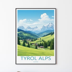 Tyrolen Poster Väggkonst Väggdekoration | Tyrolen Reseillustration Alperna Postertryck Väggkonst Österrike Poster | Reslustpresent till vänner