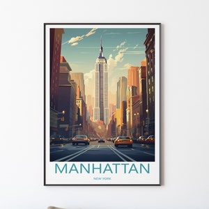 Manhattan Poster Wandbild Wanddekoration | Manhattan Reiseposter Illustration Wandkunst | New York Vintage Poster | Geschenk für Freunde