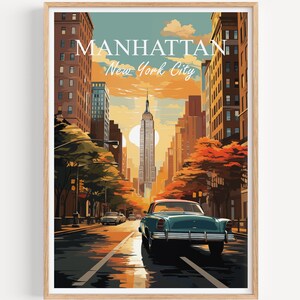 Manhattan Poster Wall Art Decoration | Manhattan Travel Poster Illustration Wall Art | New York Vintage Poster | Gift | Manhattan Print