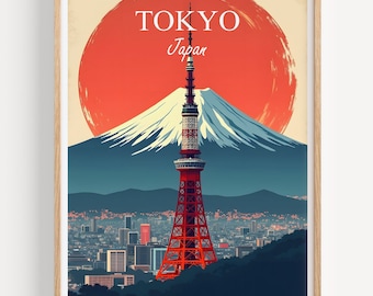 Tokyo Poster, Travel Poster of Tokyo, Japan Vintage Poster, Illustration Wall Art, Wall Decor, Gift for Friends, Tokyo Print