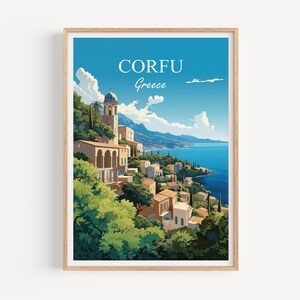 Decorazione murale poster Corfù | Illustrazione del poster di viaggio di Corfù Arte da parete | Stampa poster vintage della Grecia | Regalo per gli amici