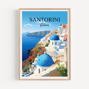 Santorini Poster Wall Art | Santorini Travel Poster Illustration Wall Art | Greece Vintage Poster | Gift for Friends