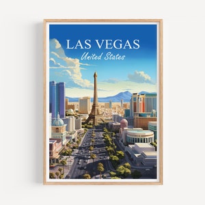 Póster de Las Vegas para decoración de pared | Arte de pared con ilustración de póster de viaje de Las Vegas | Póster vintage de América | Regalo | Impresión de Las Vegas