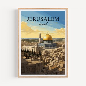 Jeruzalem Poster Muurschildering Wanddecoratie | Jeruzalem reizen poster illustratie kunst aan de muur | Israël Vintage poster afdrukken | Cadeau voor vrienden