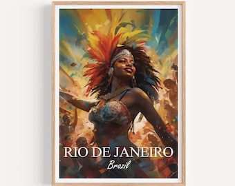 Rio de Janeiro Poster Wall Art | Carnival in Rio Travel Poster Illustration Wall Art | Brazil Vintage Poster | Gift Print