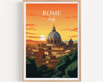 Rome Poster Wall Art | Rome Travel Poster Print Illustration Wall Art | Italy Vintage Poster Print | Gift for Friends