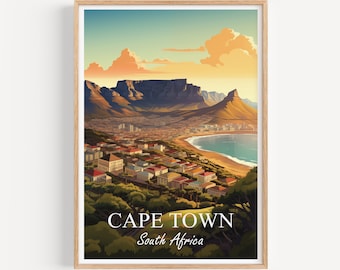 Cape Town Poster Wall Art | Cape Town Travel Poster Illustration Wall Art | South Africa Vintage Poster | Gift | Cape Town Print