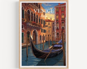 Venice Poster Wall Art | Venice Travel Poster Illustration Wall Art | Italy Vintage Poster Print | Gift for Friends