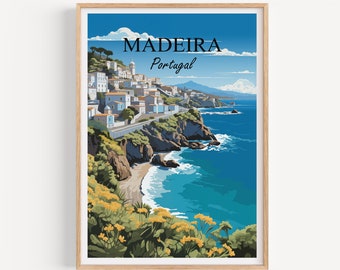 Madeira Poster Wall Art | Madeira Travel Poster Print Illustration Wall Art | Portugal Vintage Poster | Gift for Friends