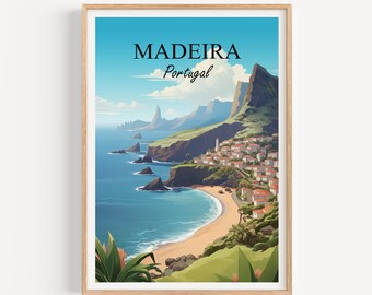 Madeira Poster Wall Art | Madeira Travel Poster Illustration Wall Art | Portugal Vintage Poster | Gift | Madeira Print