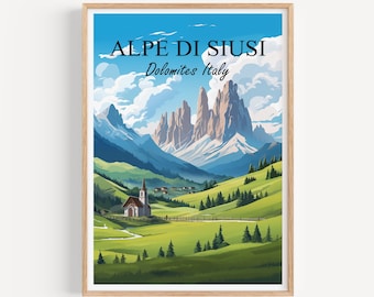 Seiser Alm Poster Wall Art Wall Decor | Seiser Alm Travel Poster Illustration Wall Art | Italy Vintage Poster | Gift for Friends