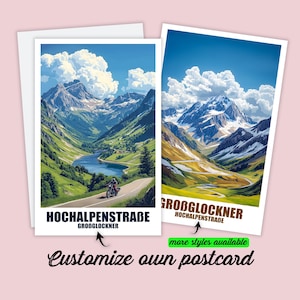 Carte postale personnalisée de la route alpine du Grossglockner, carte de vœux de l'Autriche, carte-cadeau, carte de voyage, cadeau pour les amis et la famille