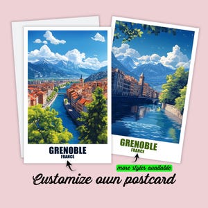 Gepersonaliseerde Grenoble ansichtkaart, kaart van Frankrijk, Grenoble, persoonlijk cadeau voor vrienden, wenskaart, cadeaukaart, reiskaart, vakantiekaart