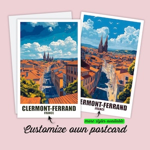 Carte postale personnalisée de Clermont-Ferrand, carte de France, cadeau personnalisable pour amis, carte de vœux, carte cadeau, carte de voyage, carte de vacances