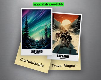 Calamita da frigorifero personalizzata Lapponia, calamita Finlandia, 78 x 53 mm, calamita città, personalizzabile, regalo da viaggio, souvenir, punto di riferimento
