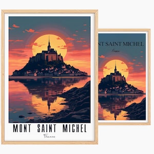 Cartel del Mont Saint Michel, cartel de viaje personalizado Mont Saint-Michel, Francia Vintage cartel ilustración mural pared arte regalo