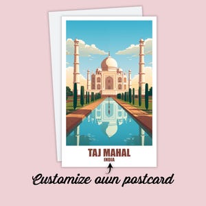 Postal personalizada del Taj Mahal, tarjeta de Agra, tarjeta de felicitación, tarjeta de regalo, postal de viaje a la India, tarjeta del Taj Mahal, tarjeta de viaje para amigos y familiares