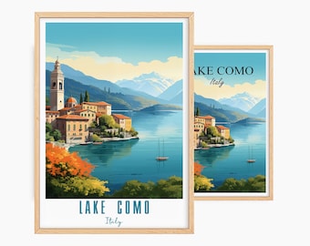 Póster del lago de Como, póster de viaje personalizado del lago de Como, ilustración vintage de Italia, decoración de pared, impresión para regalo