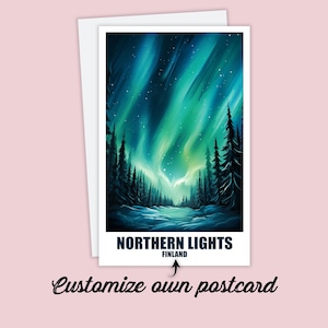 Carte postale personnalisée des aurores boréales en Finlande, carte Finlande, carte de vœux, carte cadeau, carte postale de voyage, carte de voyage pour amis et famille