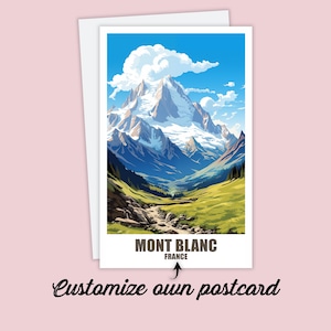 Postal personalizada del Mont Blanc, mapa de Francia, tarjeta de felicitación del Mont Blanc, tarjeta de regalo, postal de viaje, tarjeta de viaje para amigos y familiares