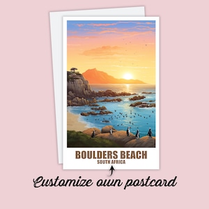Carte postale de Boulders Beach, carte postale personnalisée de Boulders Beach, carte postale de voyage du Cap, carte postale de vacances pour les amis et la famille