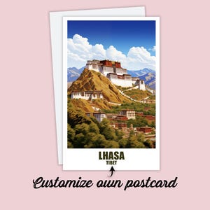 Postal de Lhasa, Postal personalizada de Lhasa, Postal de viaje con mapa del Tíbet, Mapa del Tíbet, Postal de vacaciones para amigos y familiares